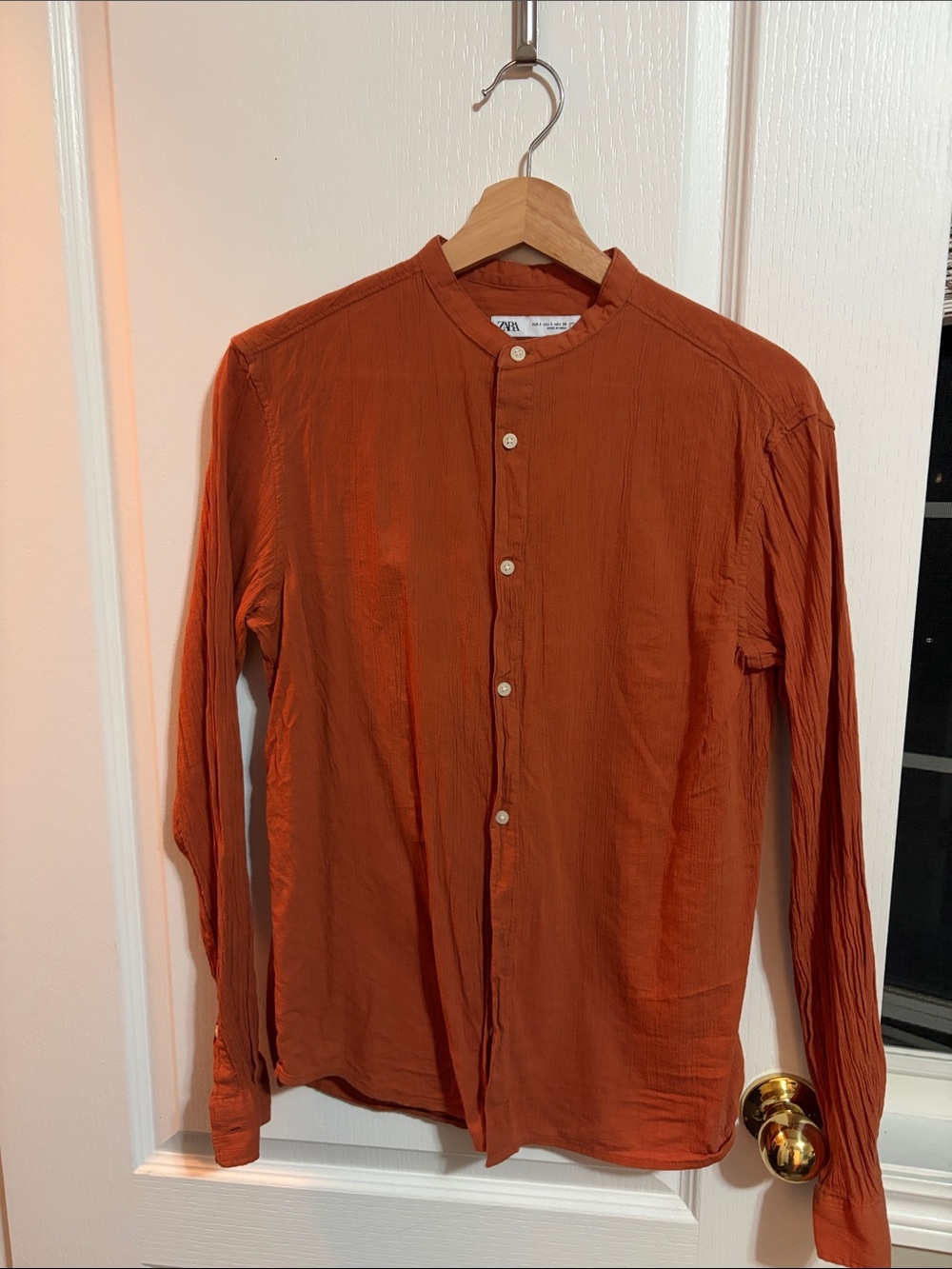Zara Rust Orange Band-Collar Button Shirt